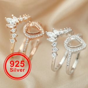 5x7MM Halo Pear Prong Ring Settings Stackable Solid 925 Sterling Silver Rose Gold Plated Stacker Ring Set Bezel Stacker DIY Supplies 1294397