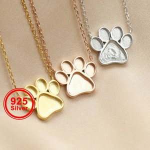 13MM Keepsake Dog Paw Bezel Settings for Resin Solid 925 Sterling Silver Rose Gold Plated DIY Pendant Necklace Chain 16&#39;&#39;+2&#39;&#39; 1431124