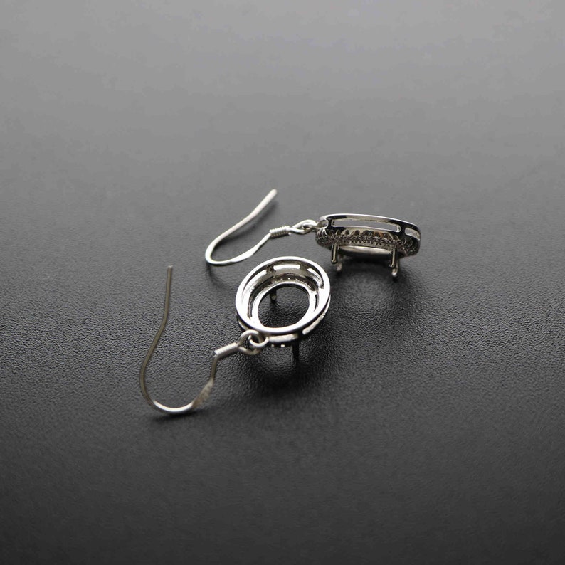 1Pair Multiple Size Oval Bezel Solid 925 Sterling Silver DIY Prong Hook Earrings Settings Bezel 1702197 image 8