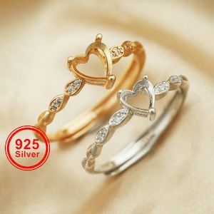 Herz Prong Ringträger Art Deco Massiv 925 Sterling Silber Rosévergoldet Band für DIY Edelsteinring Zubehör 1294380