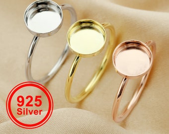 8MM Round Cup Breast Milk Keepsake Resin Ring Settings,Solid Back Ring Bezel,DIY Rose Gold Plated Solid 925 Sterling Silver Ring 1215034