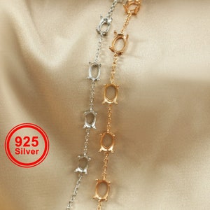 5 Stones Oval Prong Bracelet Settings Solid 925 Sterling Silver Rose Gold Plated DIY Bracelet Prong Bezel Settings 6&#39;&#39;+1.6&#39;&#39; 1900271