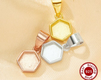 6MM Keepsake Breast Milk Resin Hexagon Pendant Bezel Settings,Solid 925 Sterling Silver Rose Gold Plated Charm,DIY Pendant Supplies 1431241