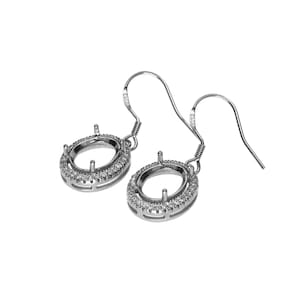 1Pair Multiple Size Oval Bezel Solid 925 Sterling Silver DIY Prong Hook Earrings Settings Bezel 1702197 image 5