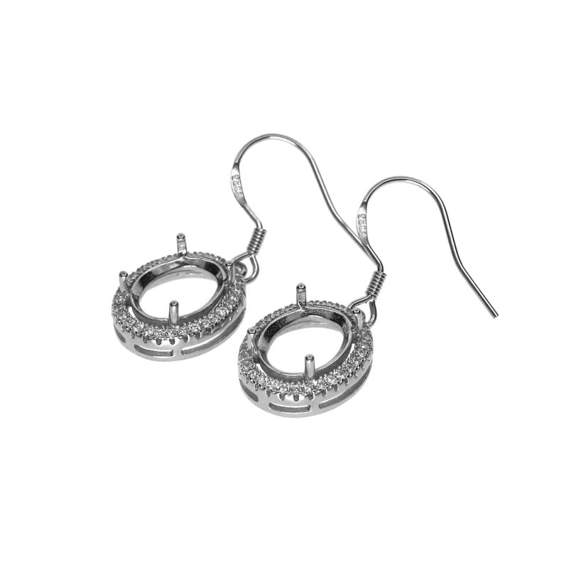 1Pair Multiple Size Oval Bezel Solid 925 Sterling Silver DIY Prong Hook Earrings Settings Bezel 1702197 image 5