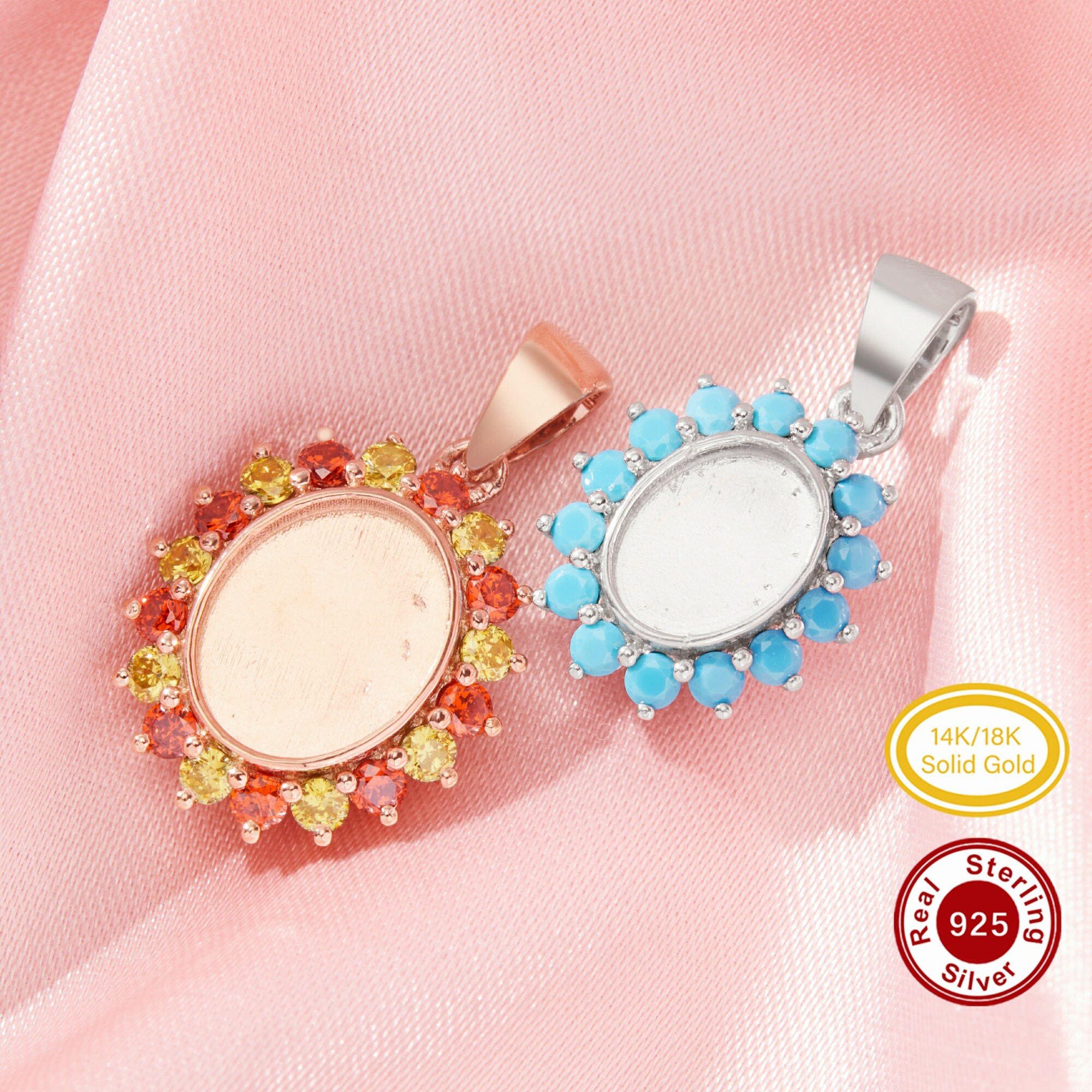 Andenken Farbe Birthstones Halo Oval Anhänger Lünette Einstellungen, fester 14K Gold kundengebundener Anhänger, fester 925 silberner Muttermilch-Charme 1431245