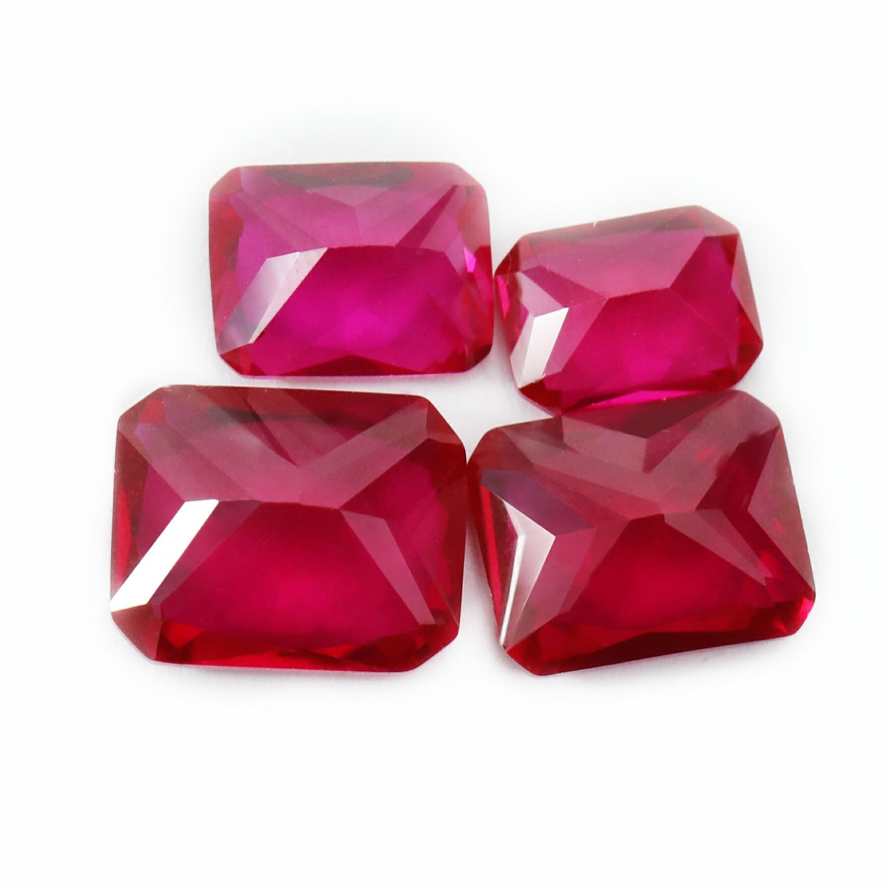 1pcs Lab Created Radiant Cut Rectangle Ruby July Birthstone Red Faceted ...