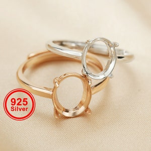 1Pcs Mulitiple Size Rose Gold 925 Sterling Silver Oval Ring Settings for Flat Back Cabochon DIY Prong Ring Bezel 1224007