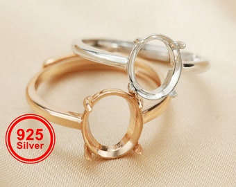 1Pcs Mulitiple Size Rose Gold 925 Sterling Silver Oval Ring Settings for Flat Back Cabochon DIY Prong Ring Bezel 1224007