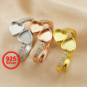 Anel ajustável faça você mesmo com moldura de resina de leite materno de 6 mm, com bypass, prata esterlina 925 sólida, banhado a ouro rosa, 1294331