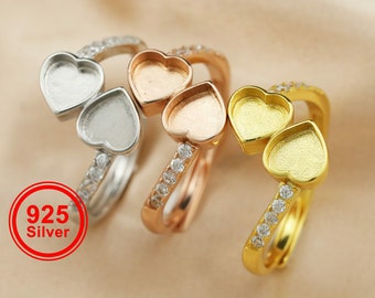 6MM Keepsake Breast Milk Resin Heart Bezel Ring Settings Bypass  Solid 925 Sterling Silver Rose Gold Plated DIY Adjustable Ring 1294331