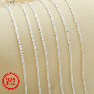 1.5MM Thick Sparkle Twisted Rock Chain Necklace,Solid 925 Sterling Silver Necklace Chain,Plain Silver with no Plated,Simple Chain 1320031