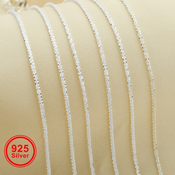 1.5MM Thick Sparkle Twisted Rock Chain Necklace,Solid 925 Sterling Silver Necklace Chain,Plain Silver with no Plated,Simple Chain 1320031