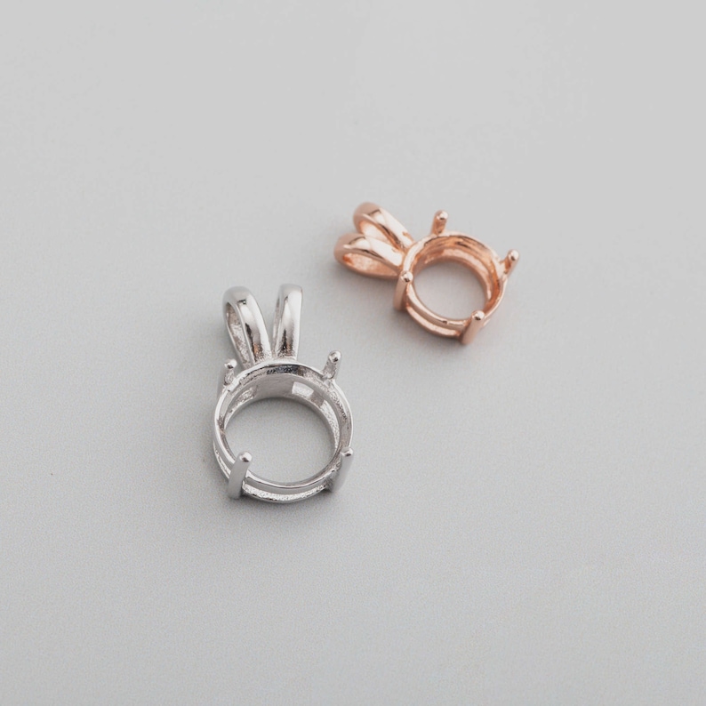 1Pcs 6-8MM Solid 925 Sterling Silver Rose Gold Simple Round 4 Prongs Gemstone Prong Bezel Settings DIY Pendant 1411240 image 1