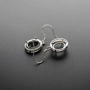 1Pair Multiple Size Oval Bezel Solid 925 Sterling Silver DIY Prong Hook Earrings Settings Bezel 1702197 image 7