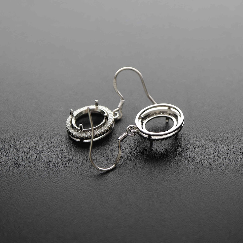 1Pair Multiple Size Oval Bezel Solid 925 Sterling Silver DIY Prong Hook Earrings Settings Bezel 1702197 image 7