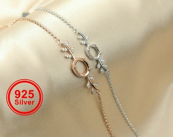 1Pcs Oval Prong Bezel Bracelet Settings Tree Branch Rose Gold Plated Solid 925 Sterling Silver Tray for Gemstone 6&#39;&#39;+1.6&#39;&#39; 1900243