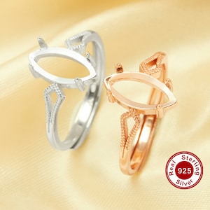 Configuración de anillo con púas de marquesa de 6 x 12 mm, anillo de plata esterlina maciza 925 chapado en oro rosa, anillo Art Deco, suministros para anillos en blanco para bricolaje 1294702