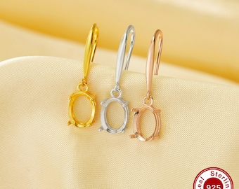 6x8MM Oval Prong Hook Earrings Settings,Solid 925 Sterling Silver Rose Gold Pla Earrings,Minimalist Oval Earrings,DIY Earrings Blank 1706207
