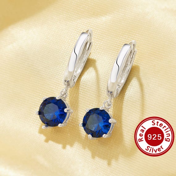 1pair 6MM Simulated Sapphire Minimalist Round Hoop Earring,solid