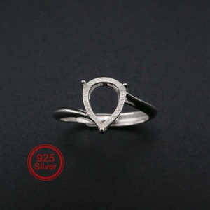 1Pcs Pear Bezel Ring Settings Blank Adjustable Simple Bypass  Shank Solid 925 Sterling Silver DIY Tray for Cabochon Gemstone 1294182