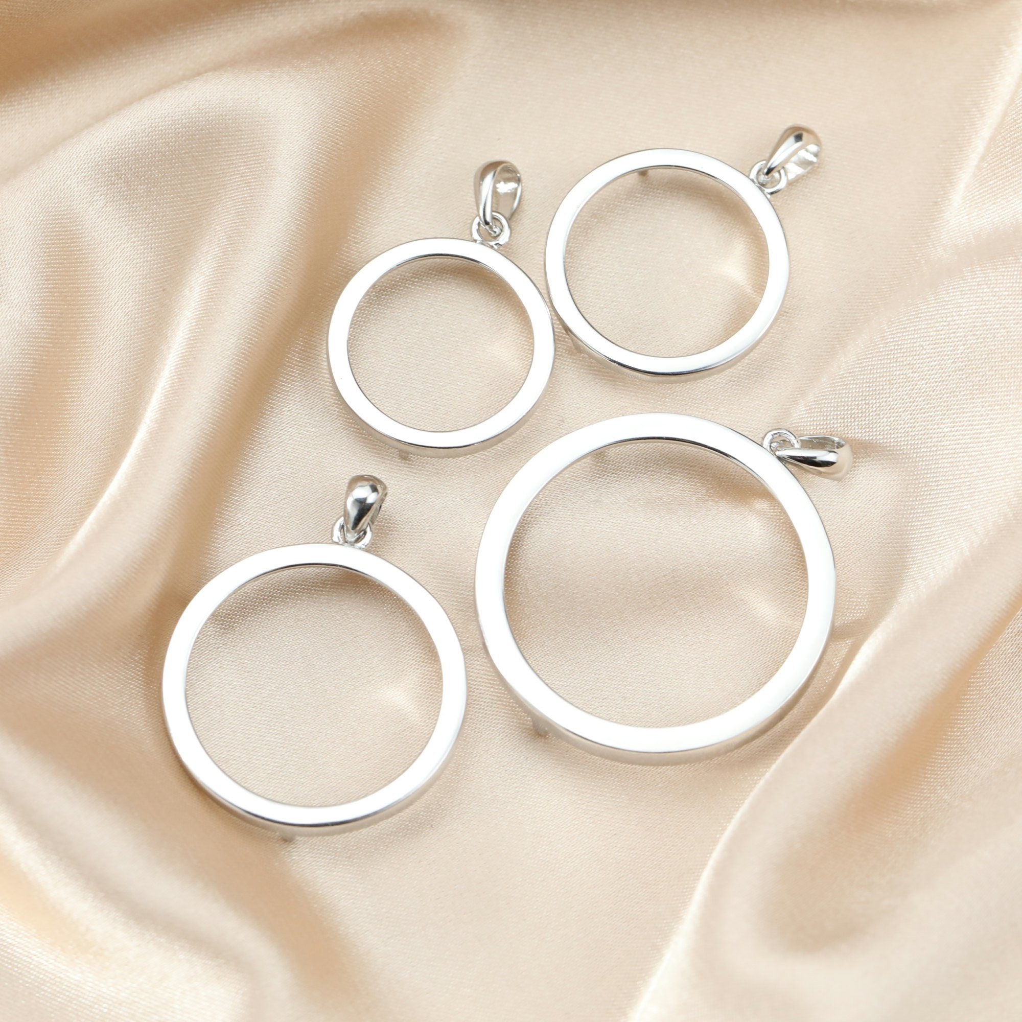 1pcs 19-30MM Round Prong Solid 925 Sterling Silver Cabochon