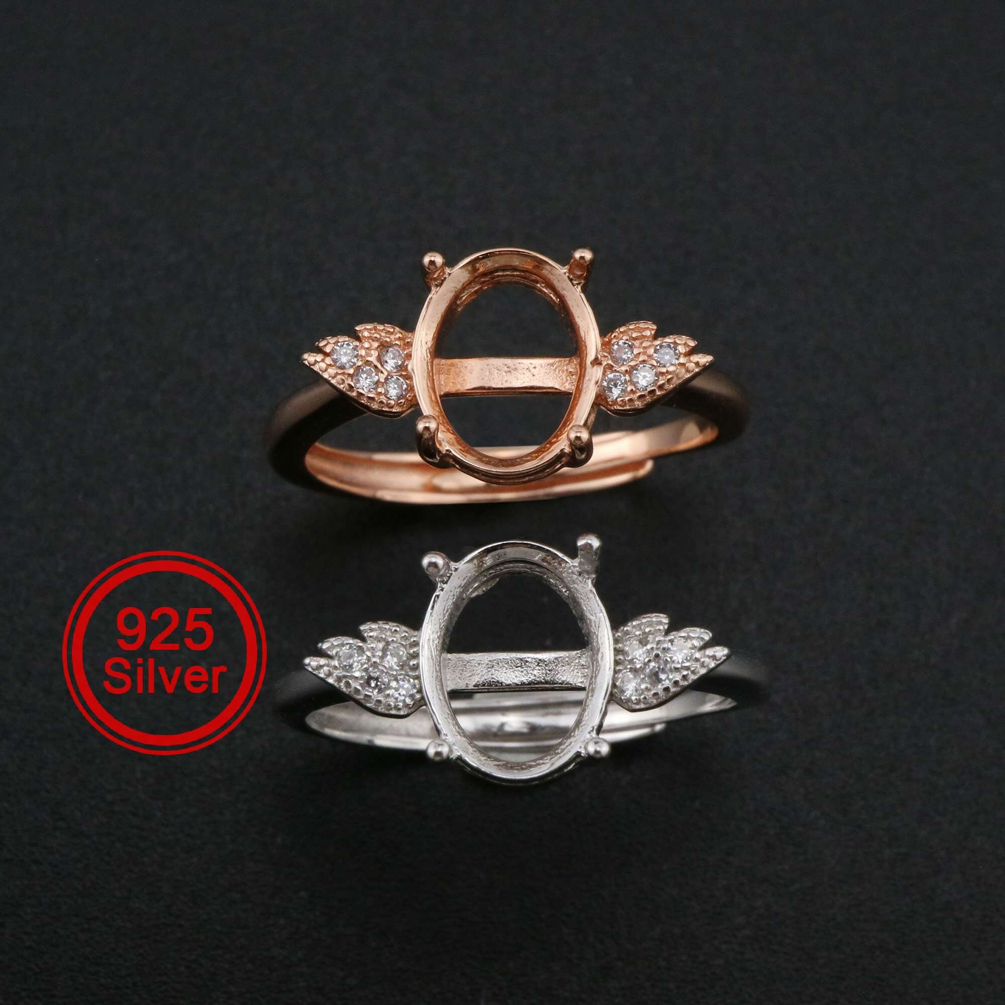 Pair Of Oval Sterling Silver 6-Prong Pre-Notched Earring Settings (5x3mm To 10x8mm Sizes)