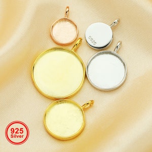 記念品 母乳樹脂 ラウンドソリッドバックペンダント ベゼルセッティング、ソリッド925スターリングシルバー ローズゴールドメッキペンダント、DIYペンダント 1411335