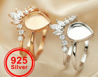 8 x 10 MM Minnesmärke Moder Mjölk Resin Päron Ringinfattningar Stapelbara Massivt 925 Sterling Silver Roséguldpläterat Staplare DIY Ringset 1294398