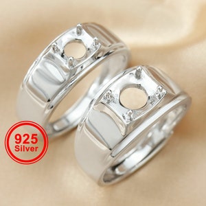 1Pcs 5-9MM round Gems CZ stone prong setting solid 925 sterling silver bezel tray DIY adjustable ring settings for men 1214020