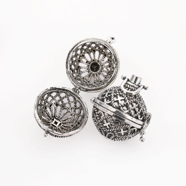 5Pcs 25MM Vintage Style Antiqued Silver Ball Photo Locket Charm,Round Wish Prayer Box Ball Locket Pendant Charm,DIY Locket Charm 1190053