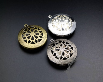 5pcs 33MM vintage style victorian stamping filigree antiqued silver,bronze,silver round photo locket pendant cahrm 1111060