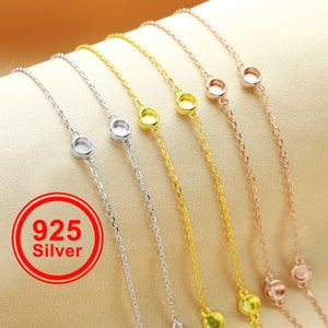 4 MM runde Einfassungen Andenken Mutter Milch Halskette Einstellungen mit 6 Einfassungen, Harz Massiv 925 Sterling Silber Halskette, DIY Zubehör 16 '' + 2 '' 1320026