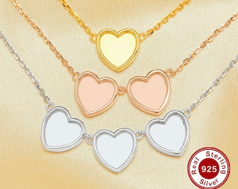 8MM Keepsake Breast Milk Heart Bezel Pendant Settings,Solid Back 925 Sterling Silver Rose Gold Plated Necklace With Chain 16''+2'' 1431261