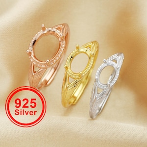 Multiple Size Oval Prong Ring Settings,Art Deco Solid 925 Sterling Silver Rose Gold Plated Ring,Vintage Style Ring Band,DIY Ring 1224152