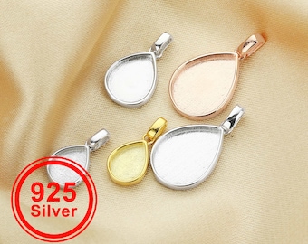 Configuración de bisel colgante de espalda sólida de pera de resina de leche materna, colgante chapado en oro rosa de plata de ley 925 sólida, joyería de memoria de bricolaje 1431138