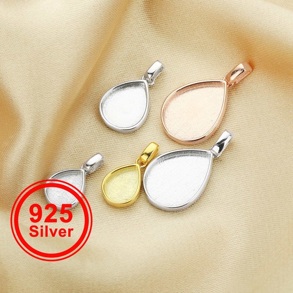 Breast Milk Resin Pear Solid Back Pendant Bezel Settings,Solid 925 Sterling Silver Rose Gold Plated Pendant,DIY Memory Jewelry 1431138