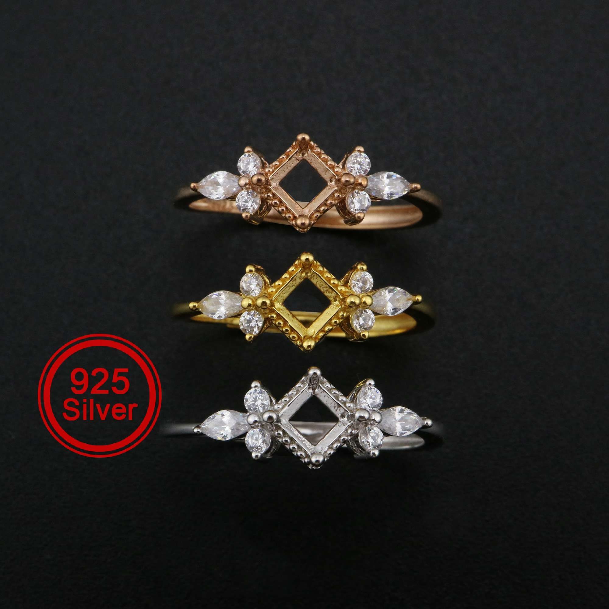 4MM Square Ring Settings Vintage Style Solid 925 Sterling Etsy UK