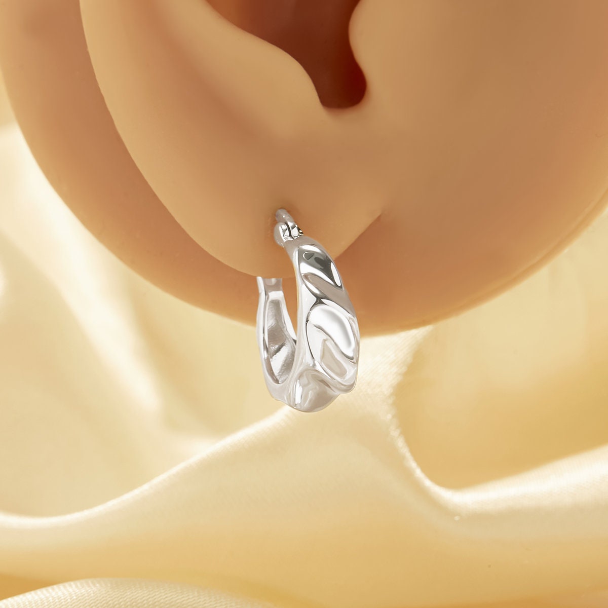 1pair Wave Circle Hoop Earring,solid 925 Sterling Silver 1pair Wave Circle Hoop Earring,solid 925 Sterling Silver