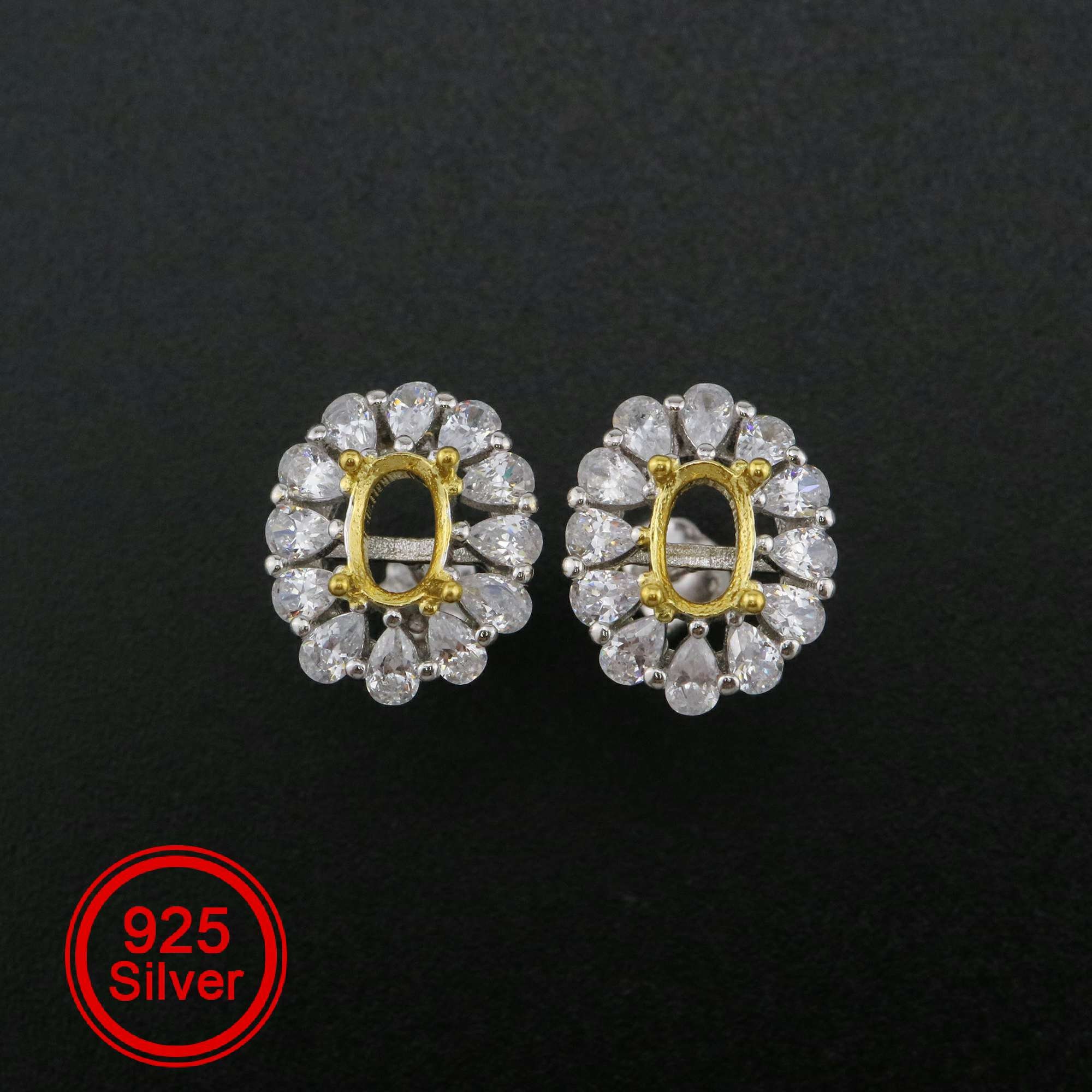 1pair 4x6mm Oval Studs Earrings Settings Gold Plated Solid 925 Etsy