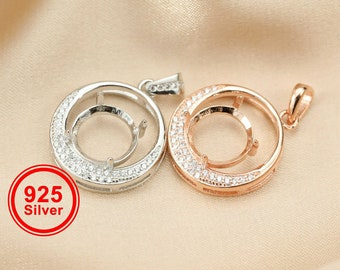 Keepsake Mother Milk Resin 10MM Round Prong Pendant Blank Bezel Settings Full Moon Rose Gold Solid 925 Sterling Silver DIY Charm 1411299