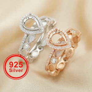 6x8MM Pear Prong Ring Settings,Stackable Solid 925 Sterling Silver Ring,Breast Milk Resin 2x4MM Marquise Stacker Birthstone Band 1294431