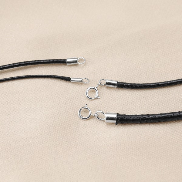 1.5-3MM Black Leather Rope Necklace Chain with Solid 925 Sterling Silver Spring Ring Clasp DIY Jewelry Supplies 1323004