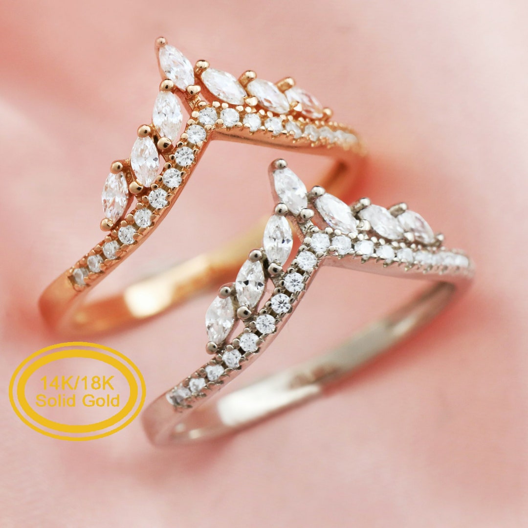 Curved Stackable Ring Solid 14K 18K Gold Ring With Moissanite Accents ...