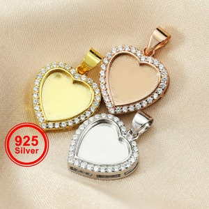 10MM Halo Heart Keepsake Breast Milk Bezel Settings for Resin Solid 925 Sterling Silver Rose Gold Plated DIY Pendant Bezel 1431121