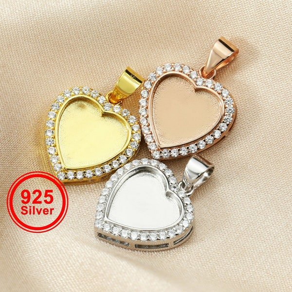 10MM Halo Coeur Souvenir Lait Maternel Lunette Paramètres pour Résine Solide 925 Argent Sterling Plaqué Or Rose DIY Pendentif Lunette 1431121