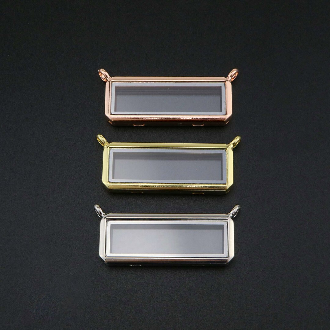 19x57x7mm Silver Rose Gold Plated Alloy Rectangle Glass Locket With Two