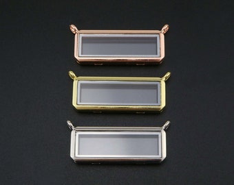 19x57x7MM Silver Rose Gold Plated Alloy Rectangle Glass Locket with Two Loops DIY Supplies Pendant Charm 1190018