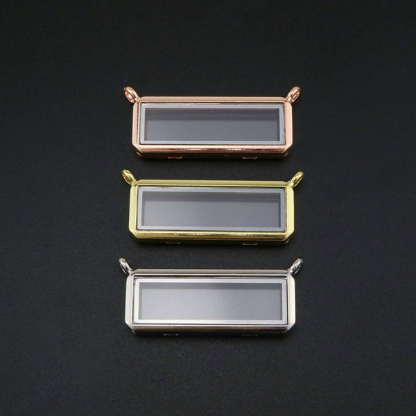 19x57x7MM Silver Rose Gold Plated Alloy Rectangle Glass Locket with Two Loops DIY Supplies Pendant Charm 1190018
