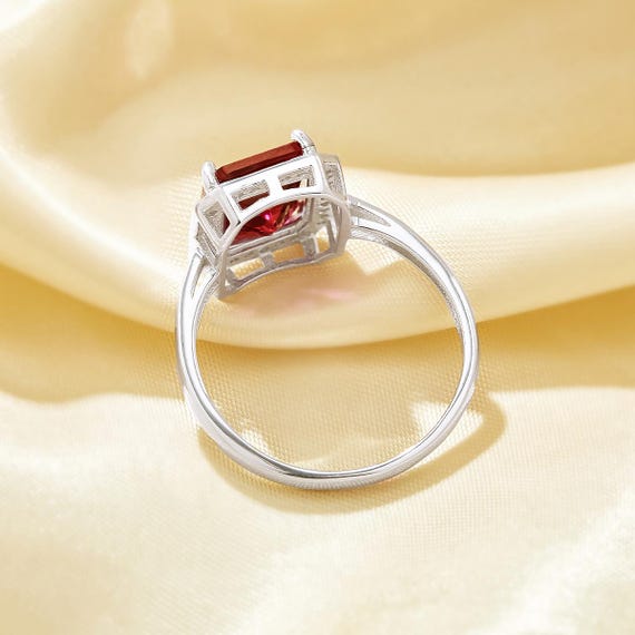 Elegant Rectangle Simulated Ruby Ring With 8x10mm Rectangle Ruby